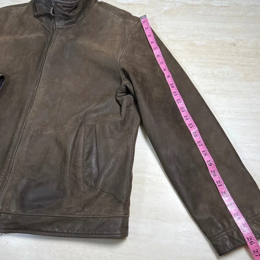 Tommy Hilfiger Mens Brown Leather Jacket Full Zip Mock Neck Coat Size Large
